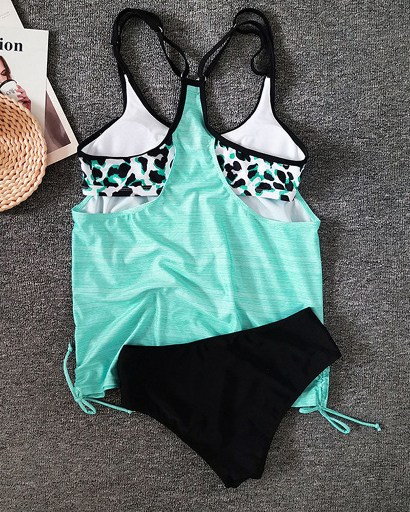 Golden Sands | Solid tankini with leopard print