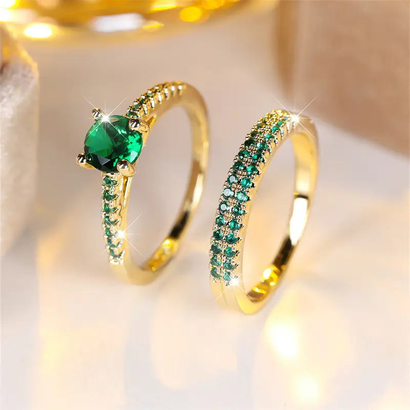 Set de Anillos Dúo Esmeralda en Oro