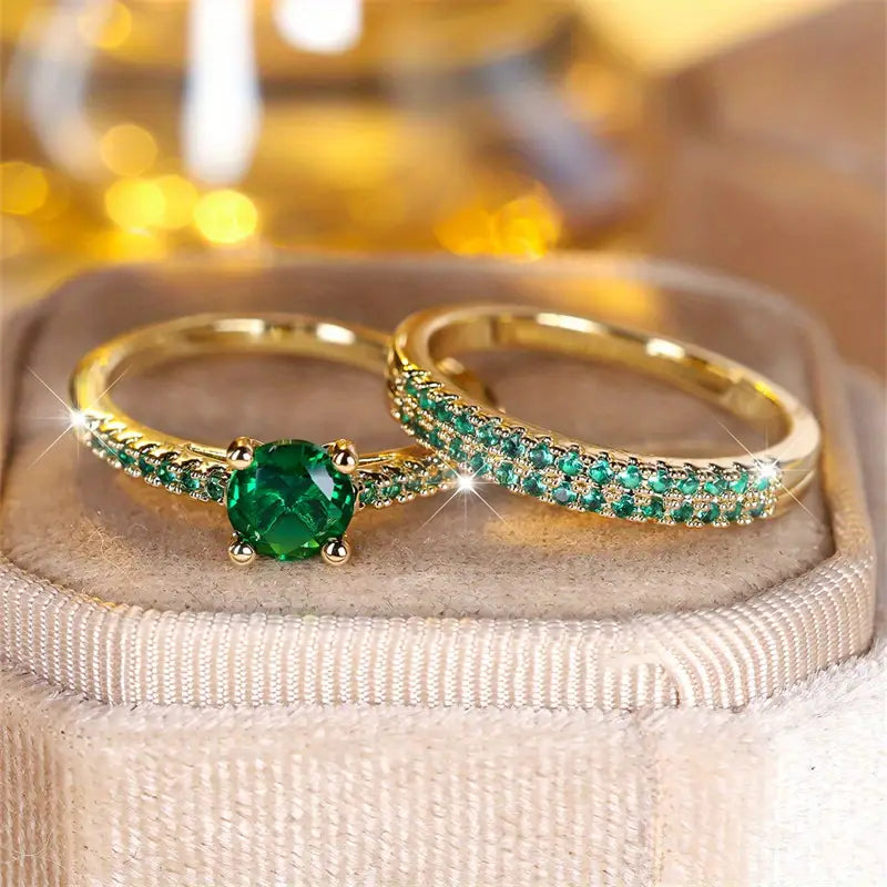 Set de Anillos Dúo Esmeralda en Oro