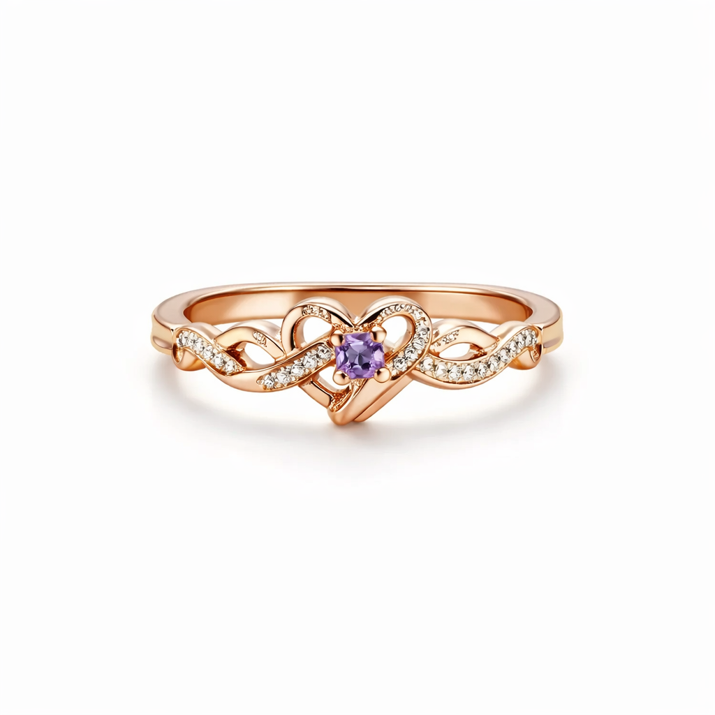 Anillo Corazón Violeta Oro y Plata