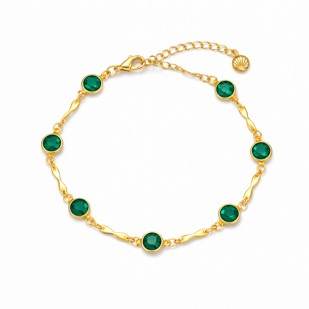 Pulsera Cadena Eslabones Esmeralda Oro