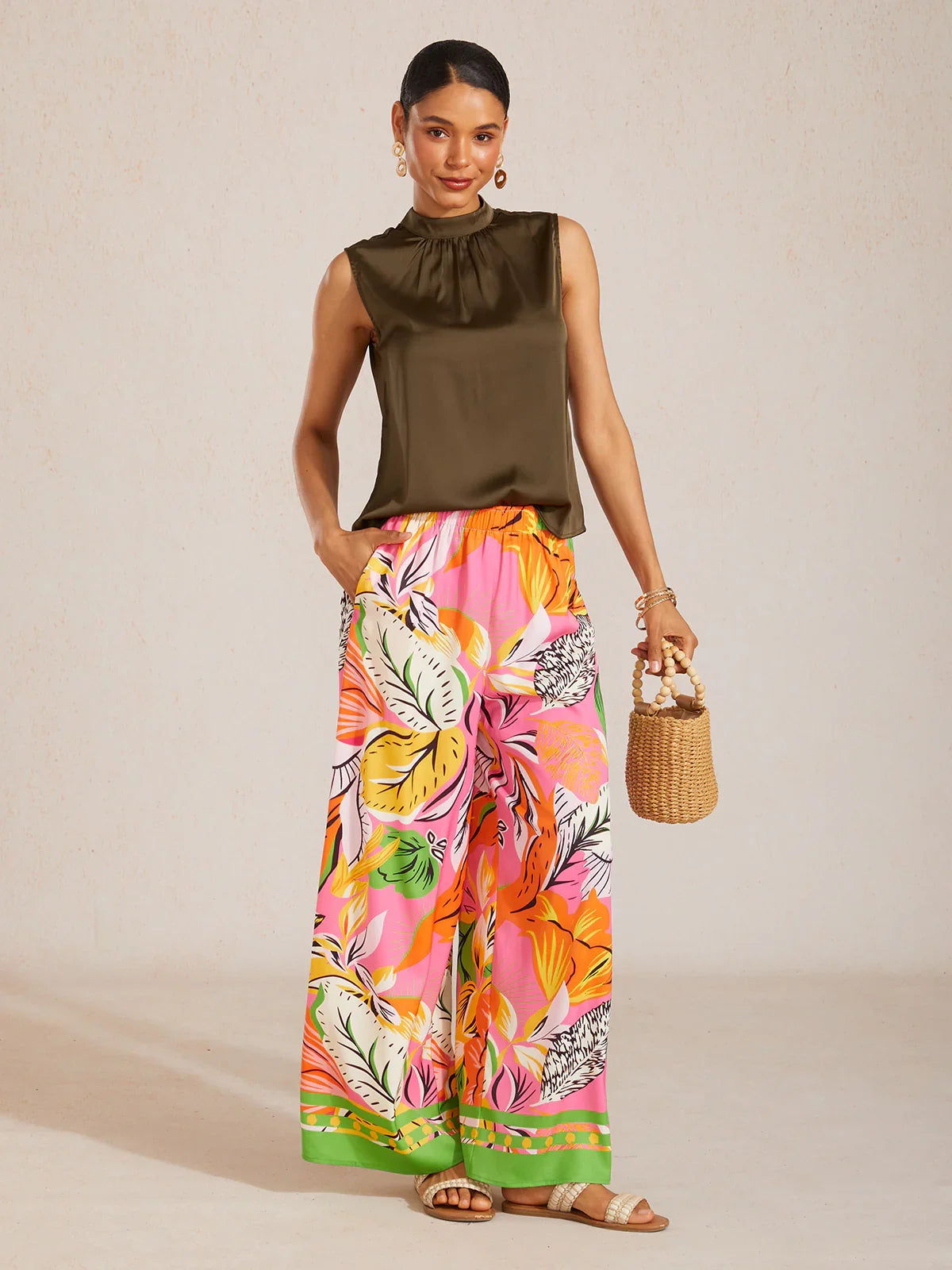 Malva | Pantalón Palazzo de Satén