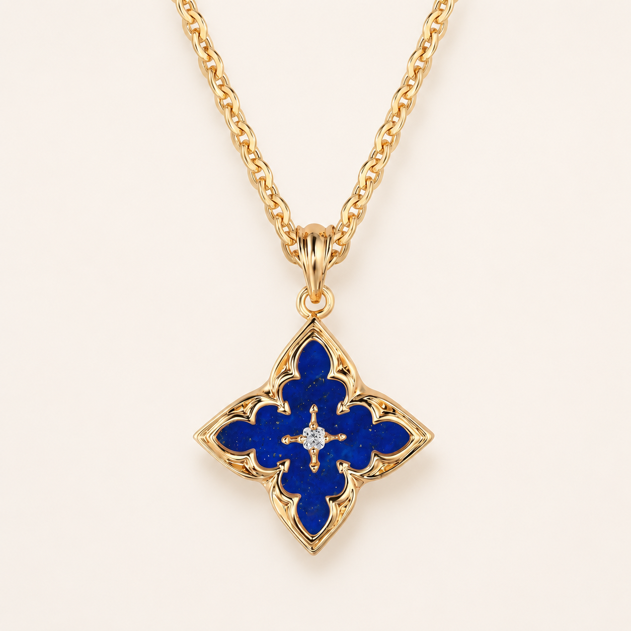 Collar Colgante Trébol Azul Oro