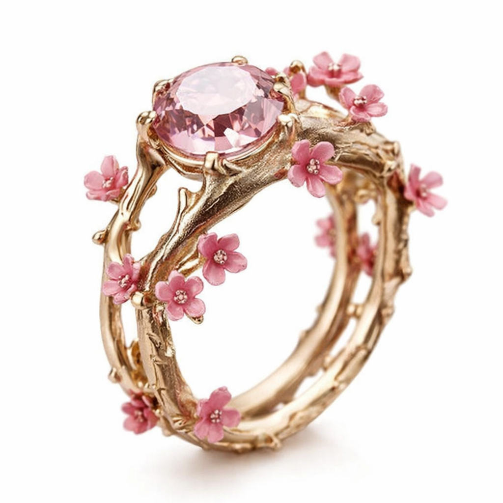 Anillo Flor Rosa de Cristal Elegante