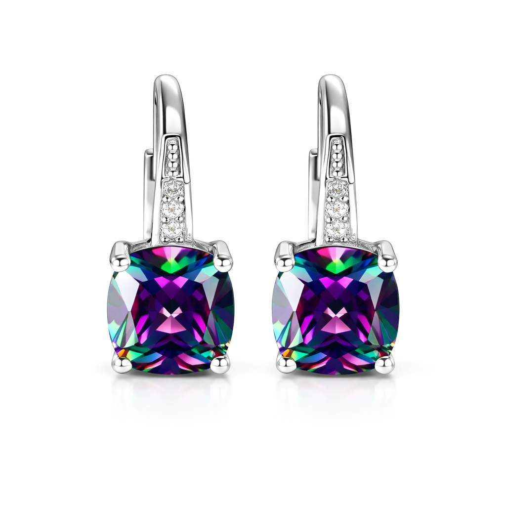 Pendientes Aro con Piedra Oro Blanco