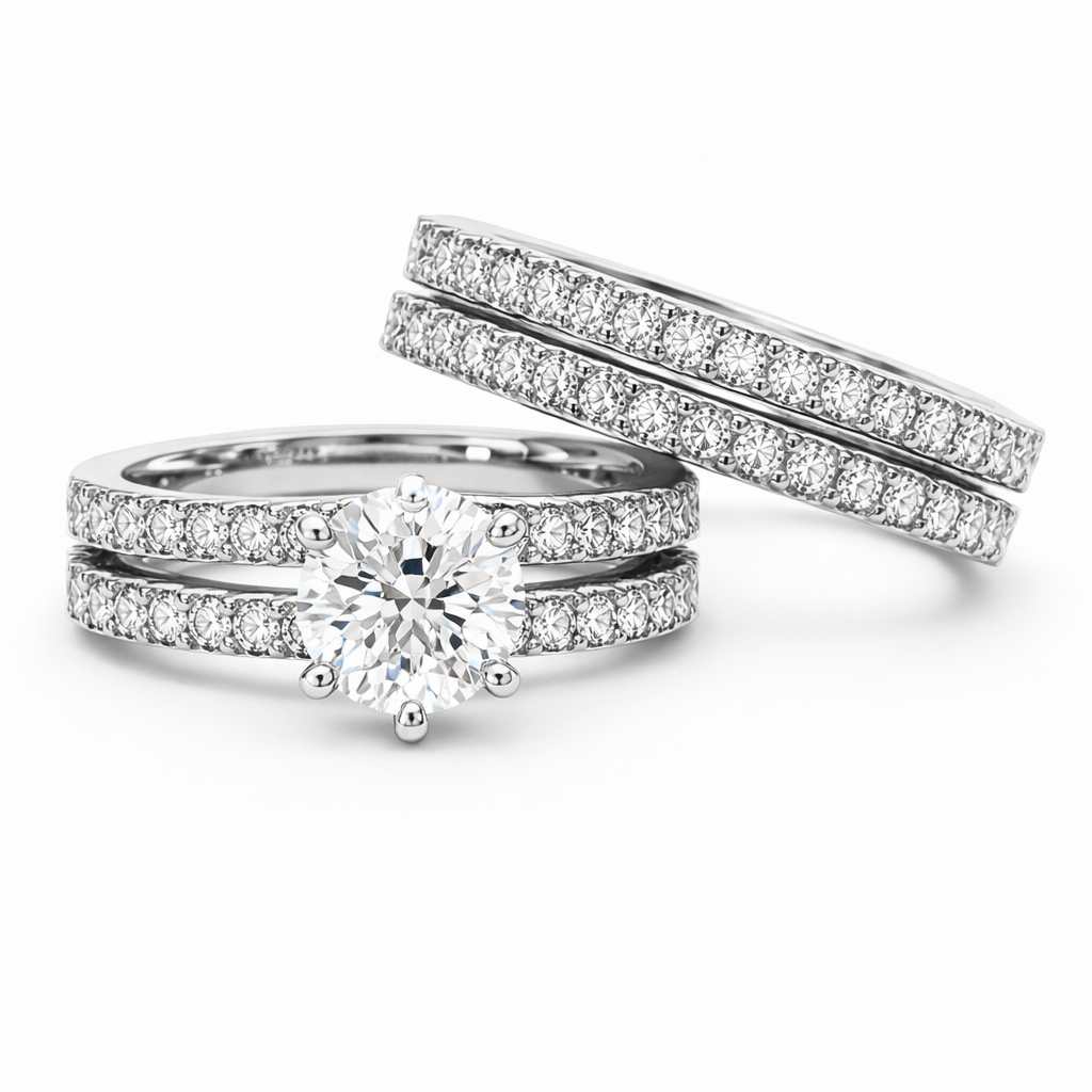 Set de Anillos Brillo Eterno Oro Blanco