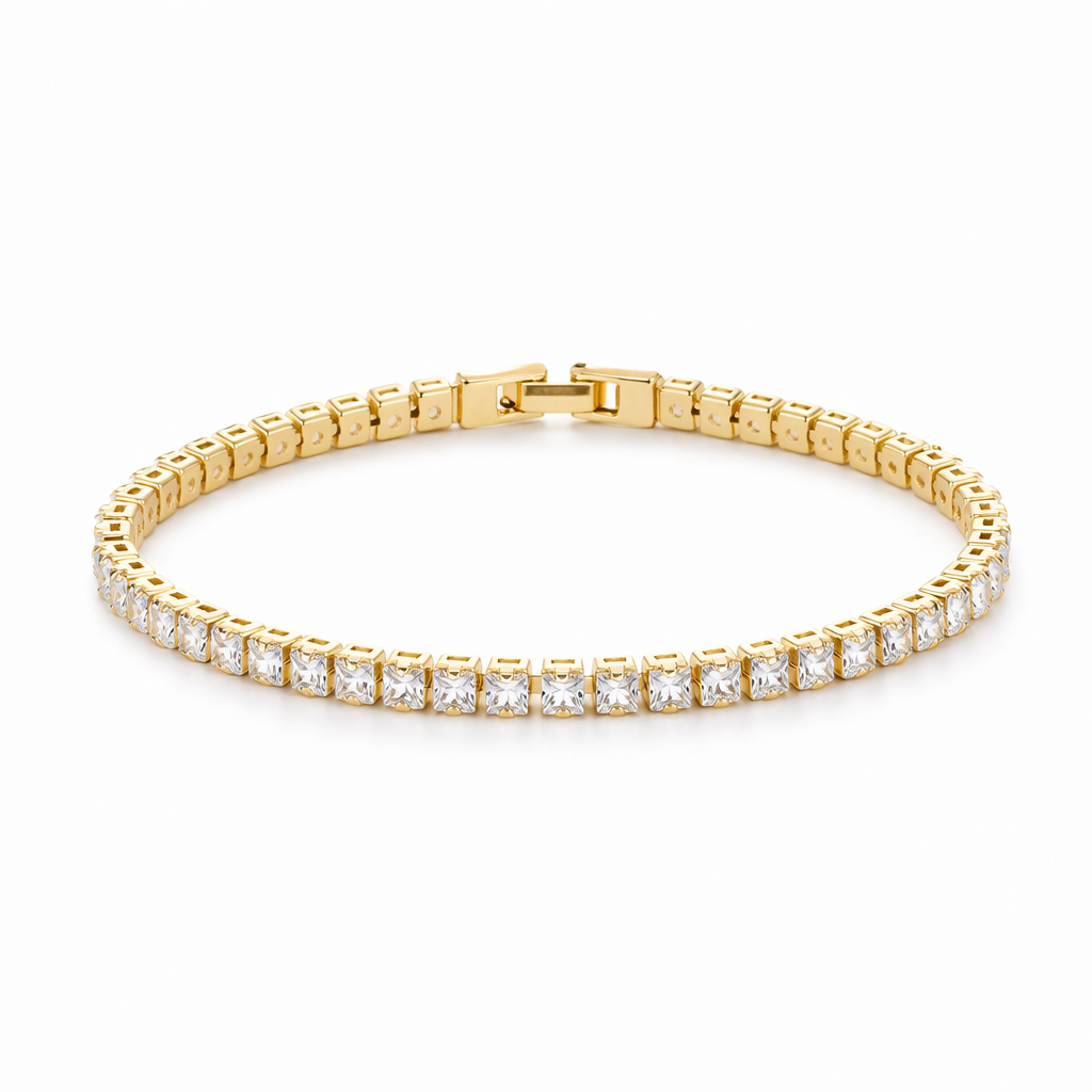 Pulsera Tenis Cuadrada Oro