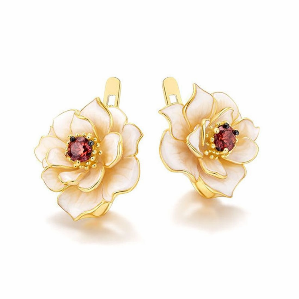 Pendientes Circonita Flor Roja y Blanca
