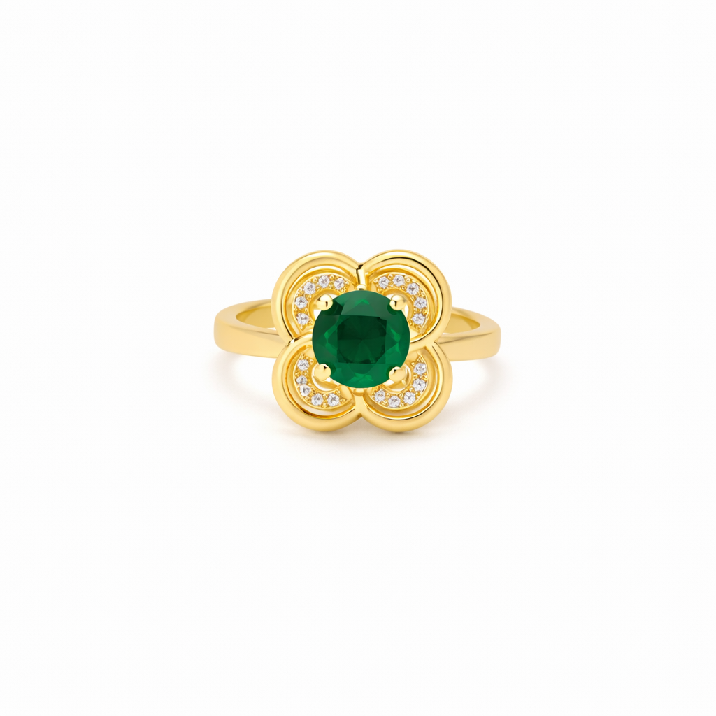 Anillo Giratorio Halo Trébol Esmeralda