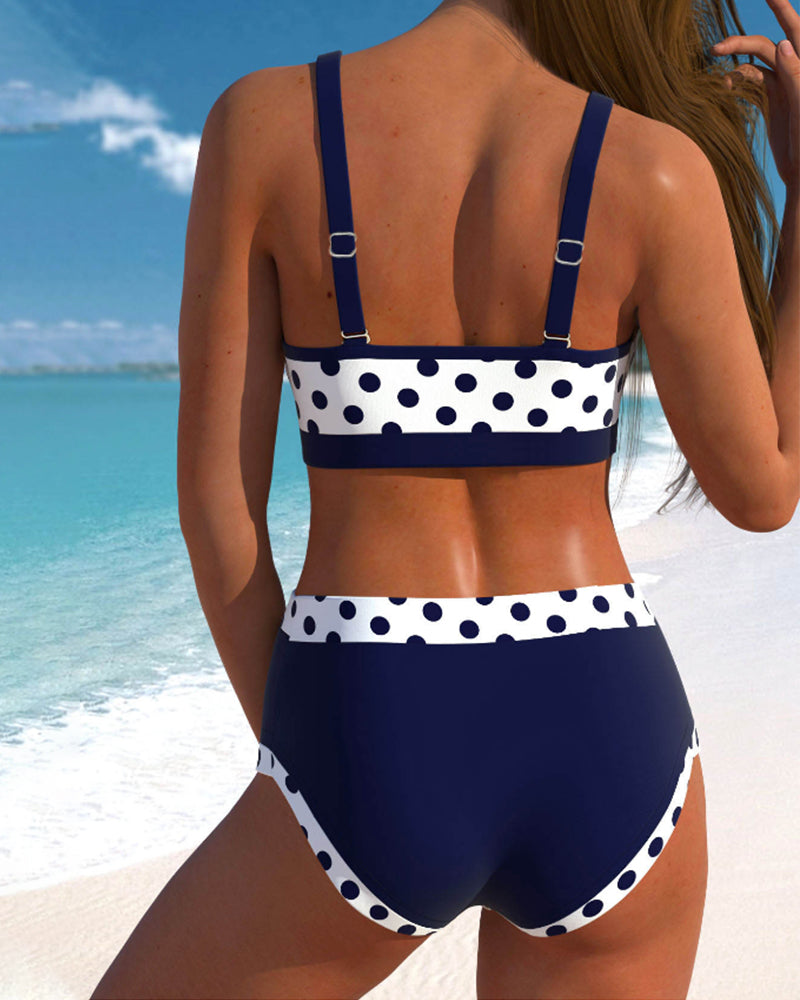 Starfish Glow | High-waisted striped bikini with patchwork design