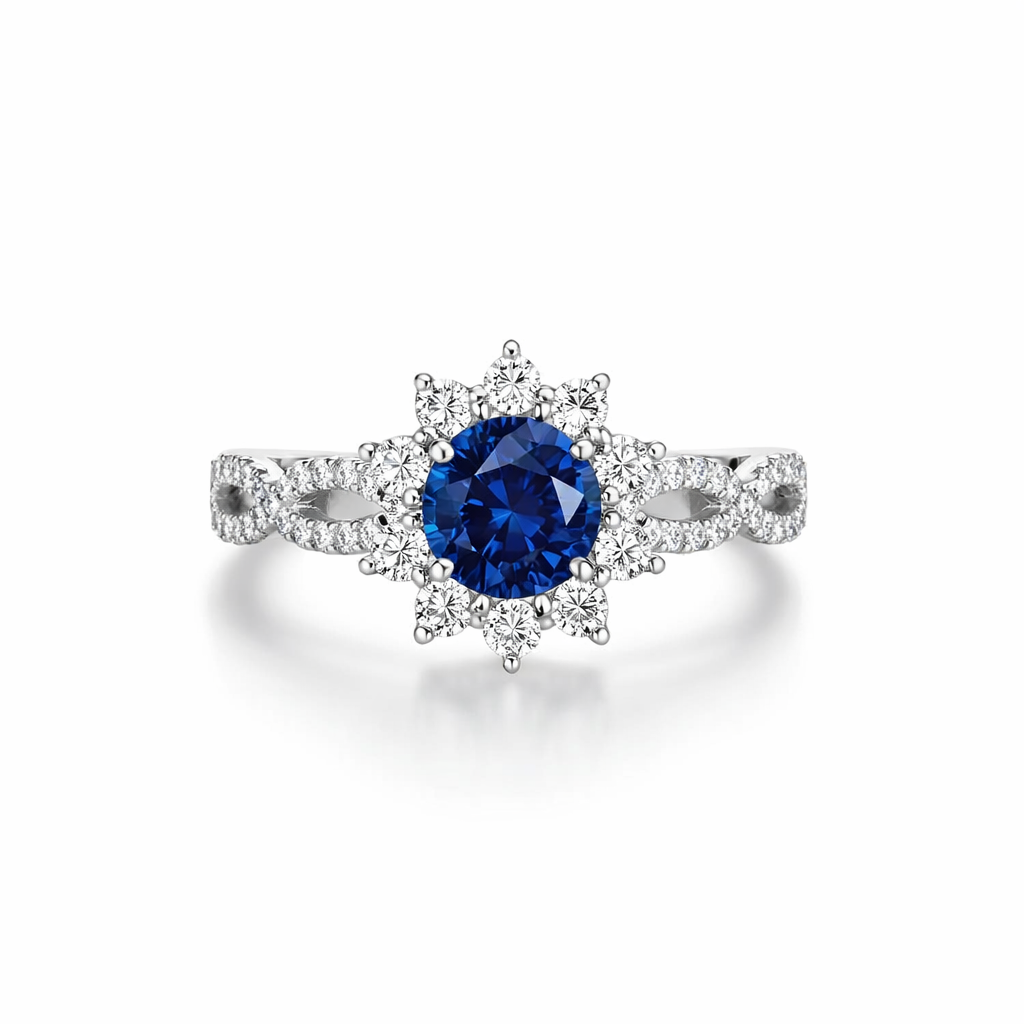 Anillo Flor Zafiro y Cristal