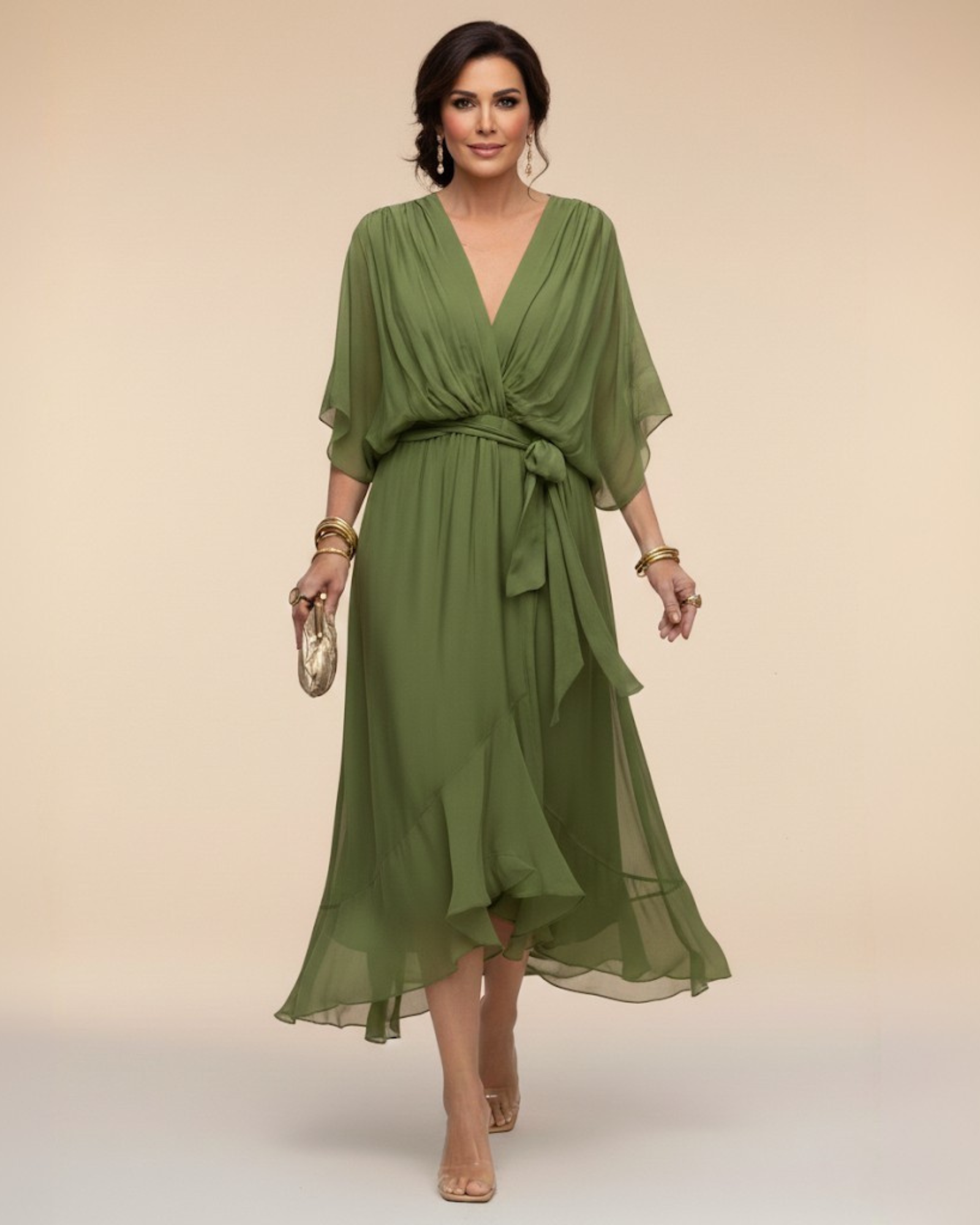 Julieta| Chiffon Dress with V-Neck