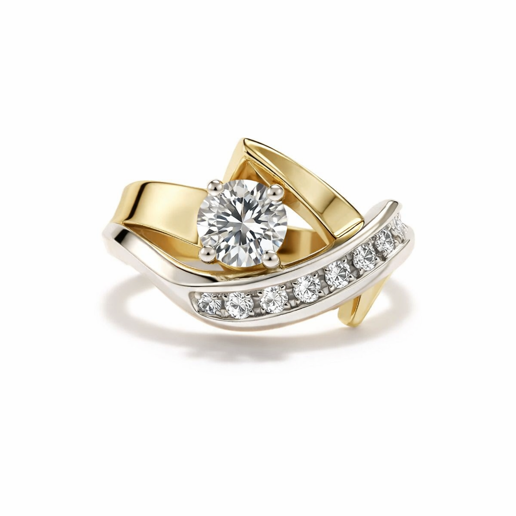 Anillo Circonita Oro y Plata Irregular Antiguo