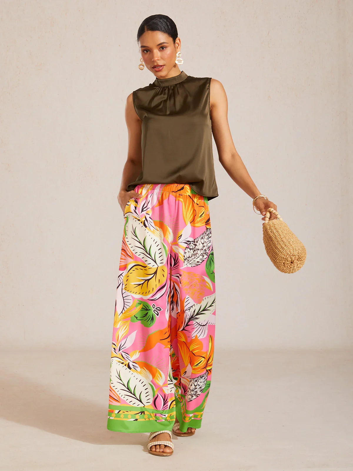 Malva | Pantalón Palazzo de Satén