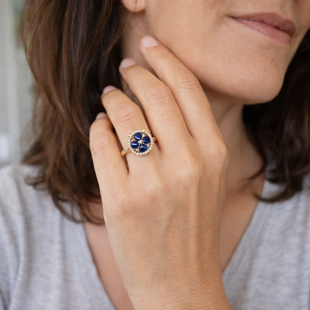 Anillo Giratorio Corazones Zafiro