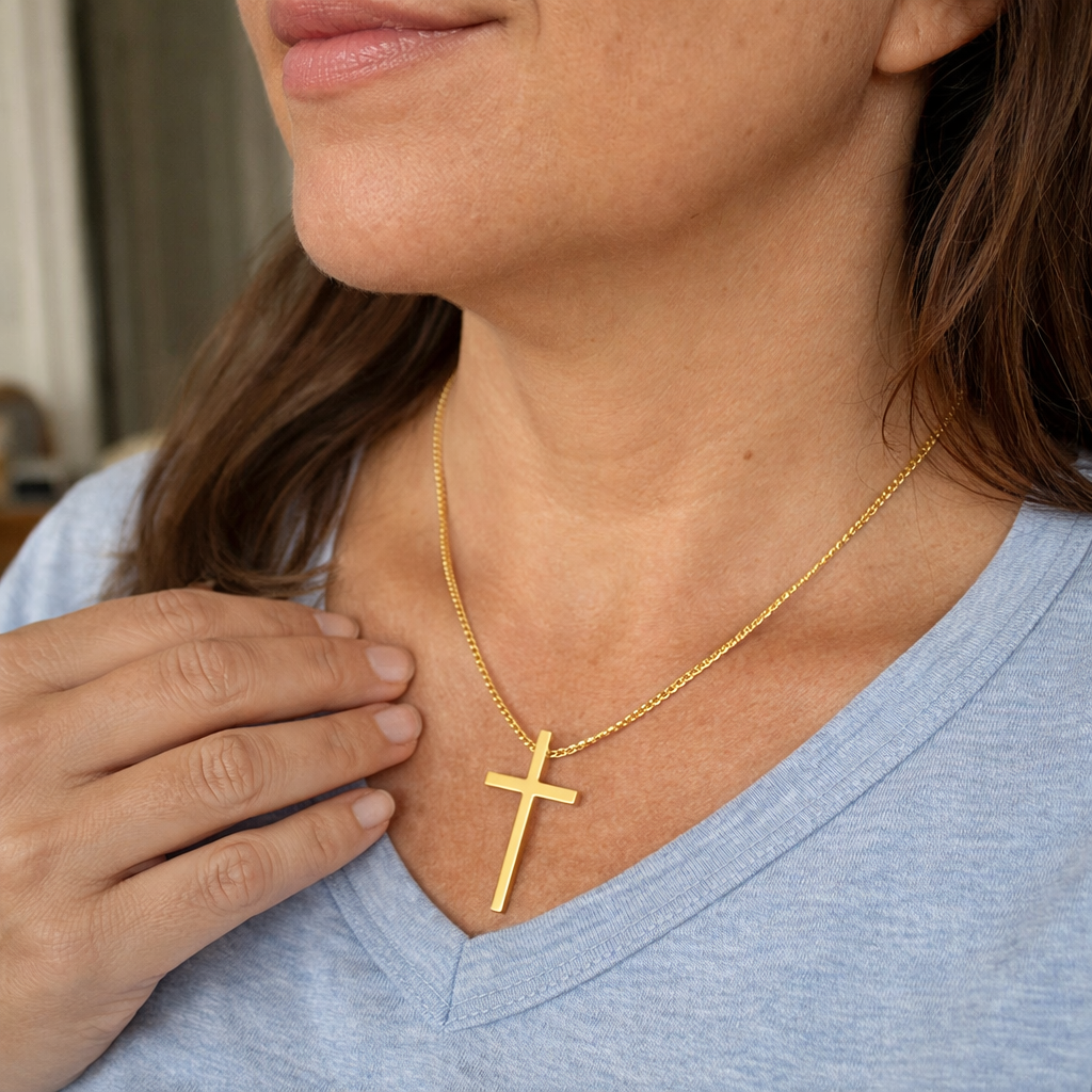Collar Cruz con Montura Oro