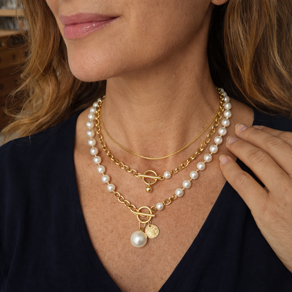 Set de Collares Cadena Serpiente con Perla Vintage