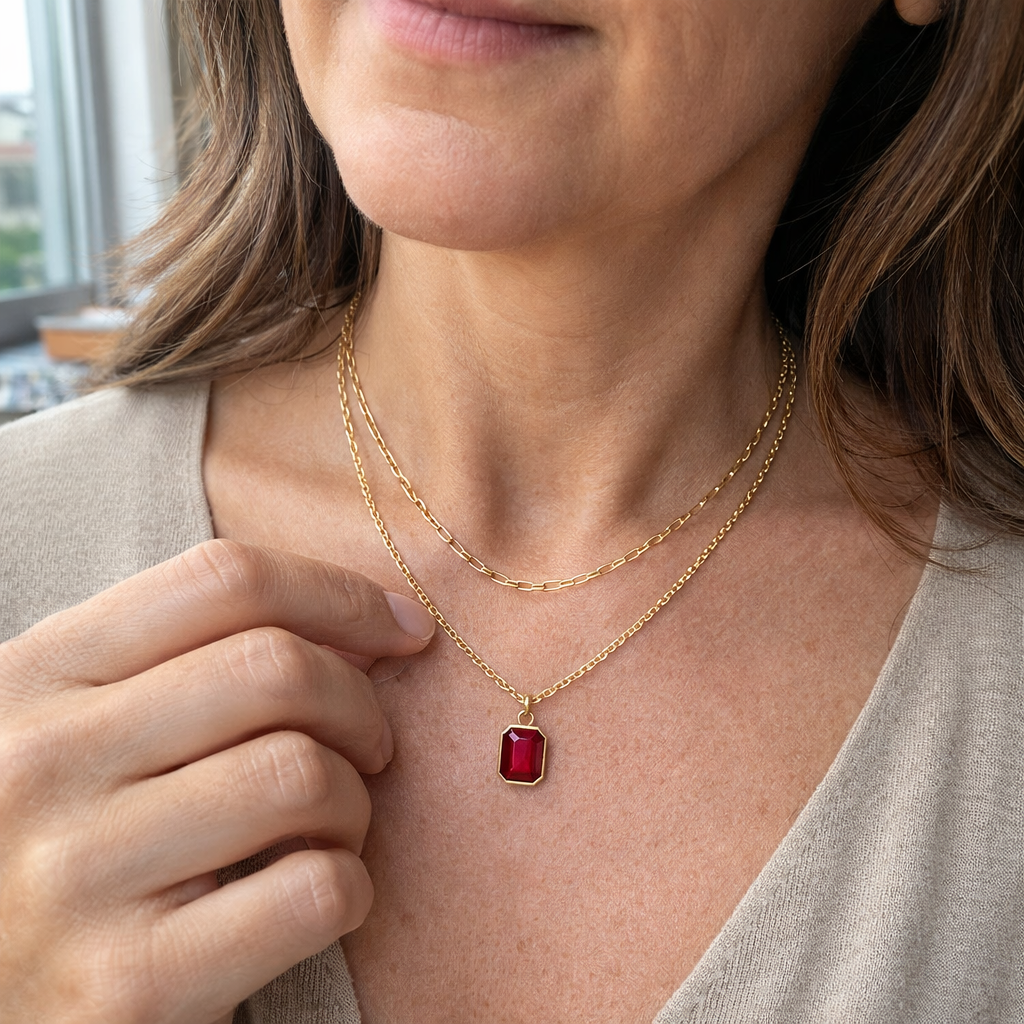 Collar Eslabón en Capas con Rubí