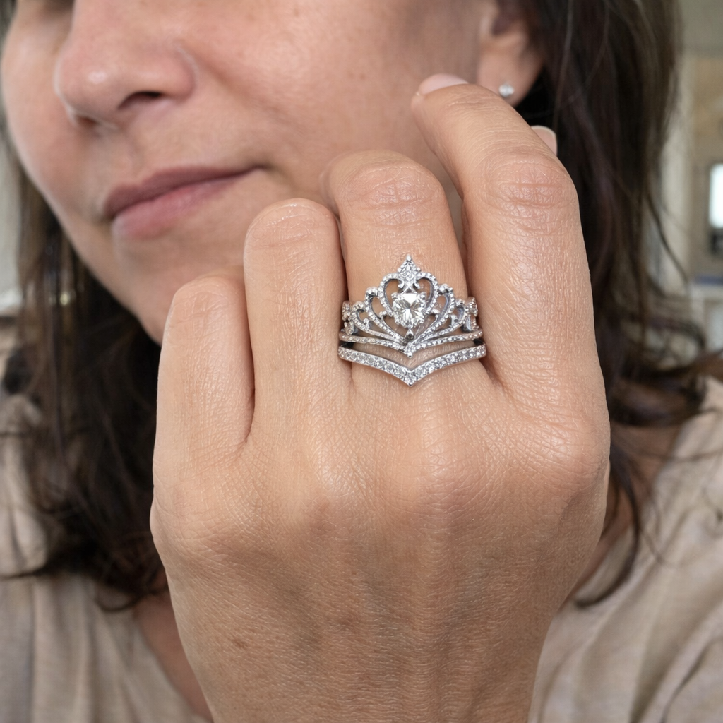 Set de Anillos Corona Plata Brillante