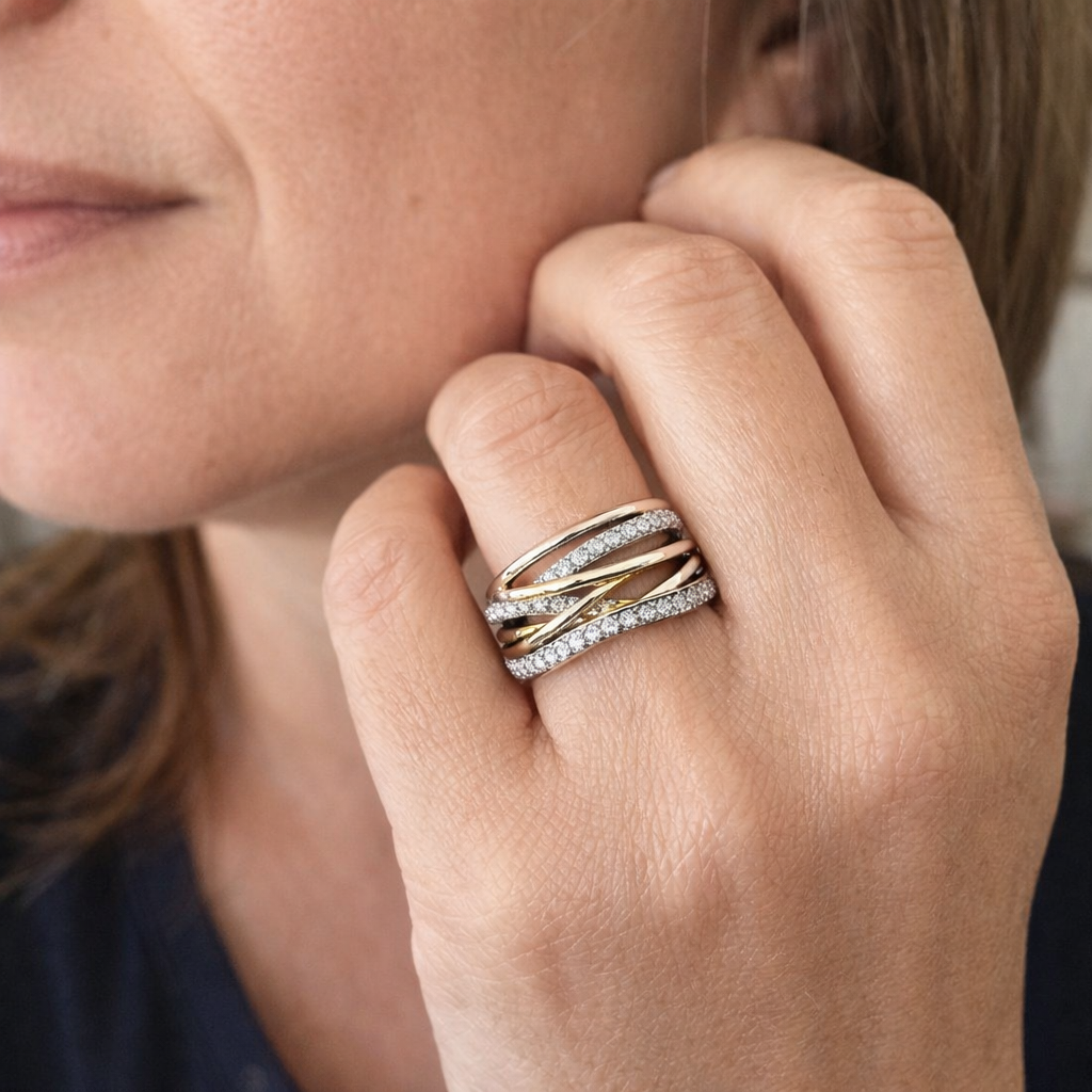 Anillo Circonita Brillo Plata y Oro