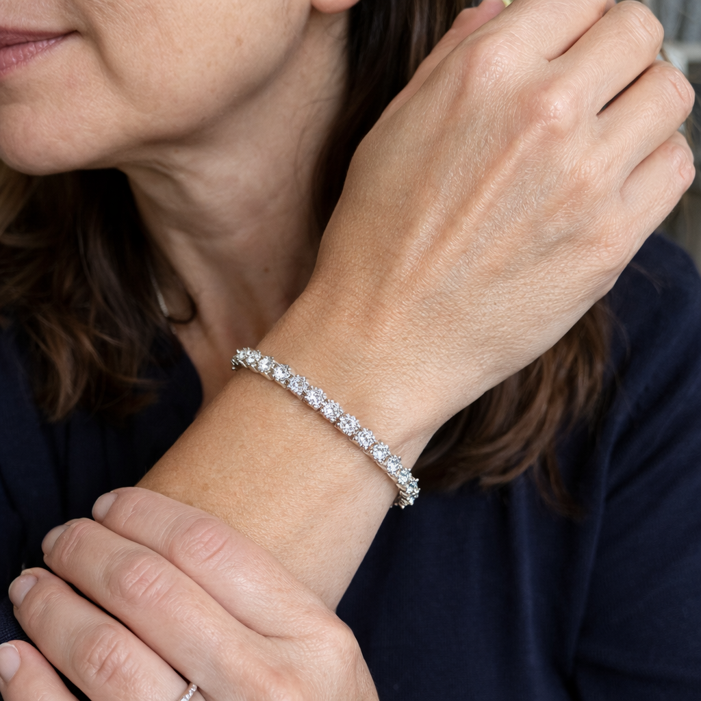 Pulsera Tenis Racimo Clásica Oro Blanco