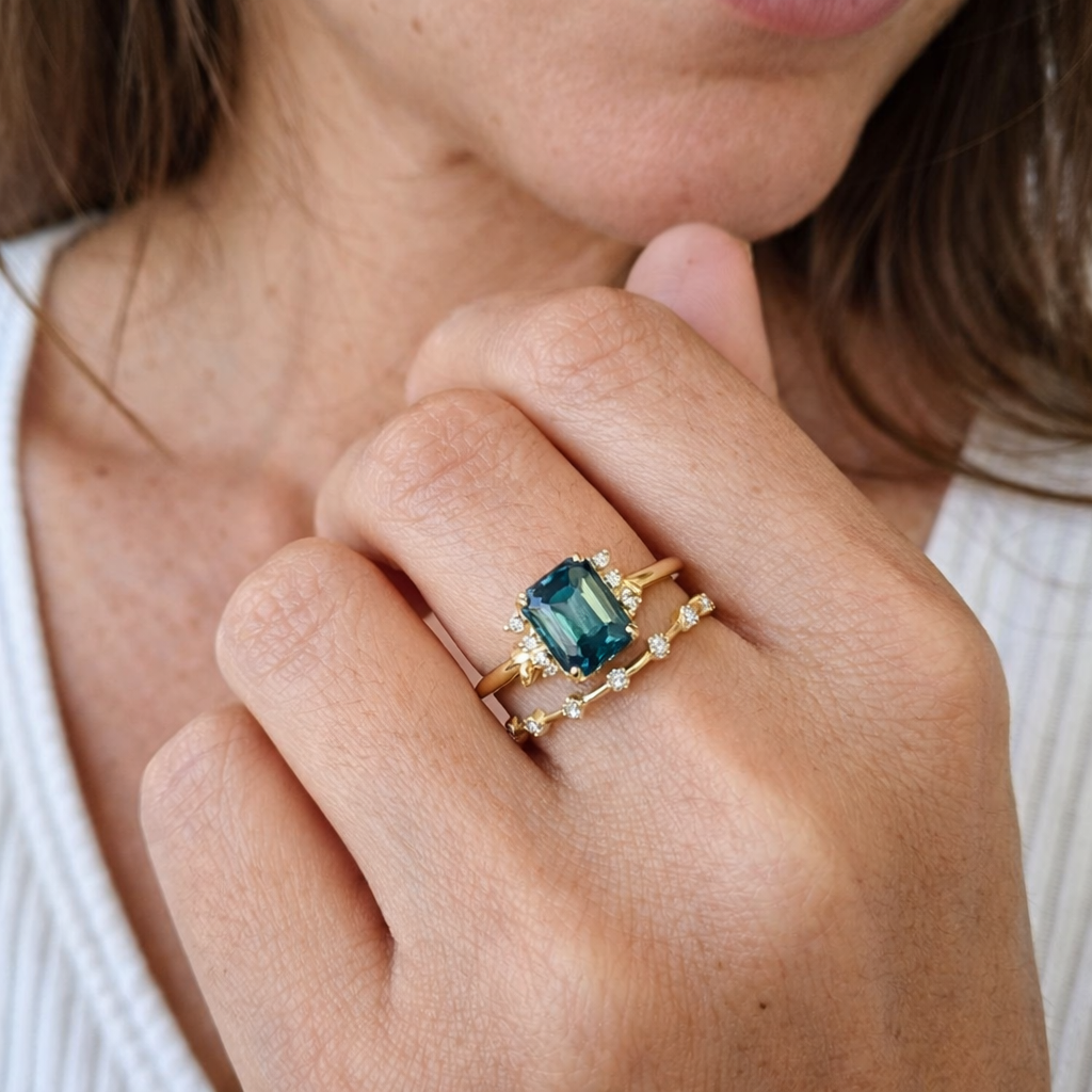 Set de Anillos Brillo Cristal Azul