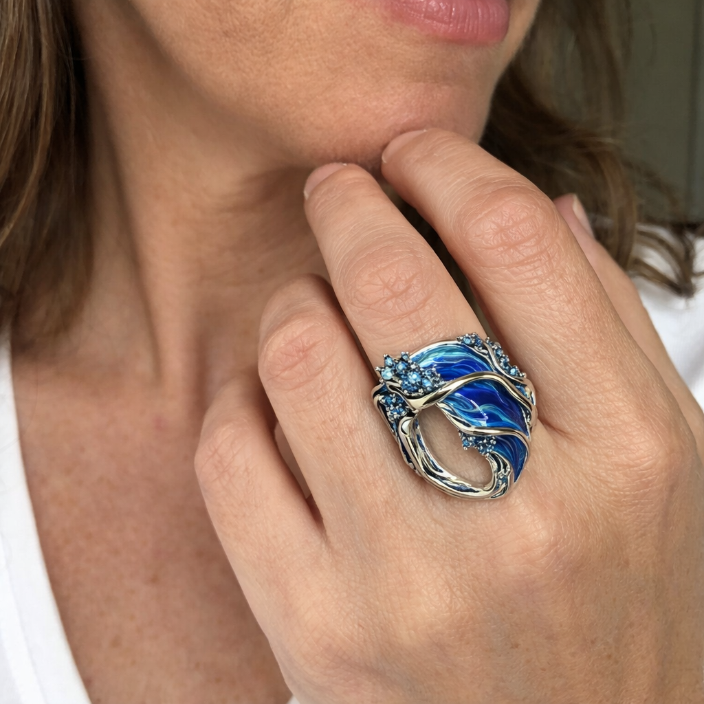Anillo Ondulado Océano Oro Antiguo