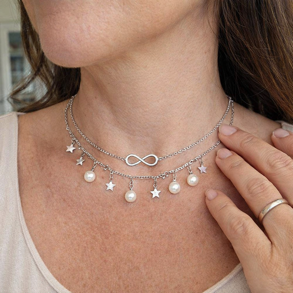 Tobillera Infinito con Perlas y Estrellas