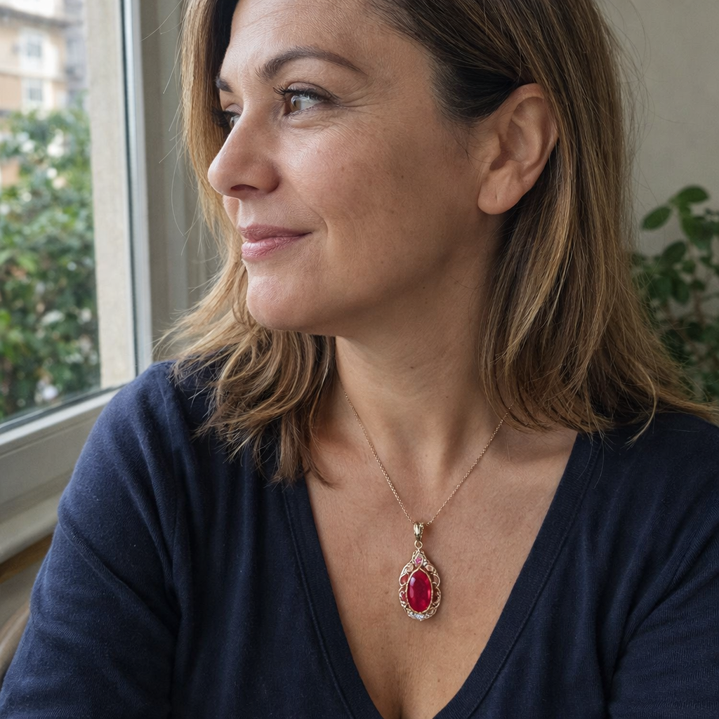 Collar Oro con Cristal Rojo