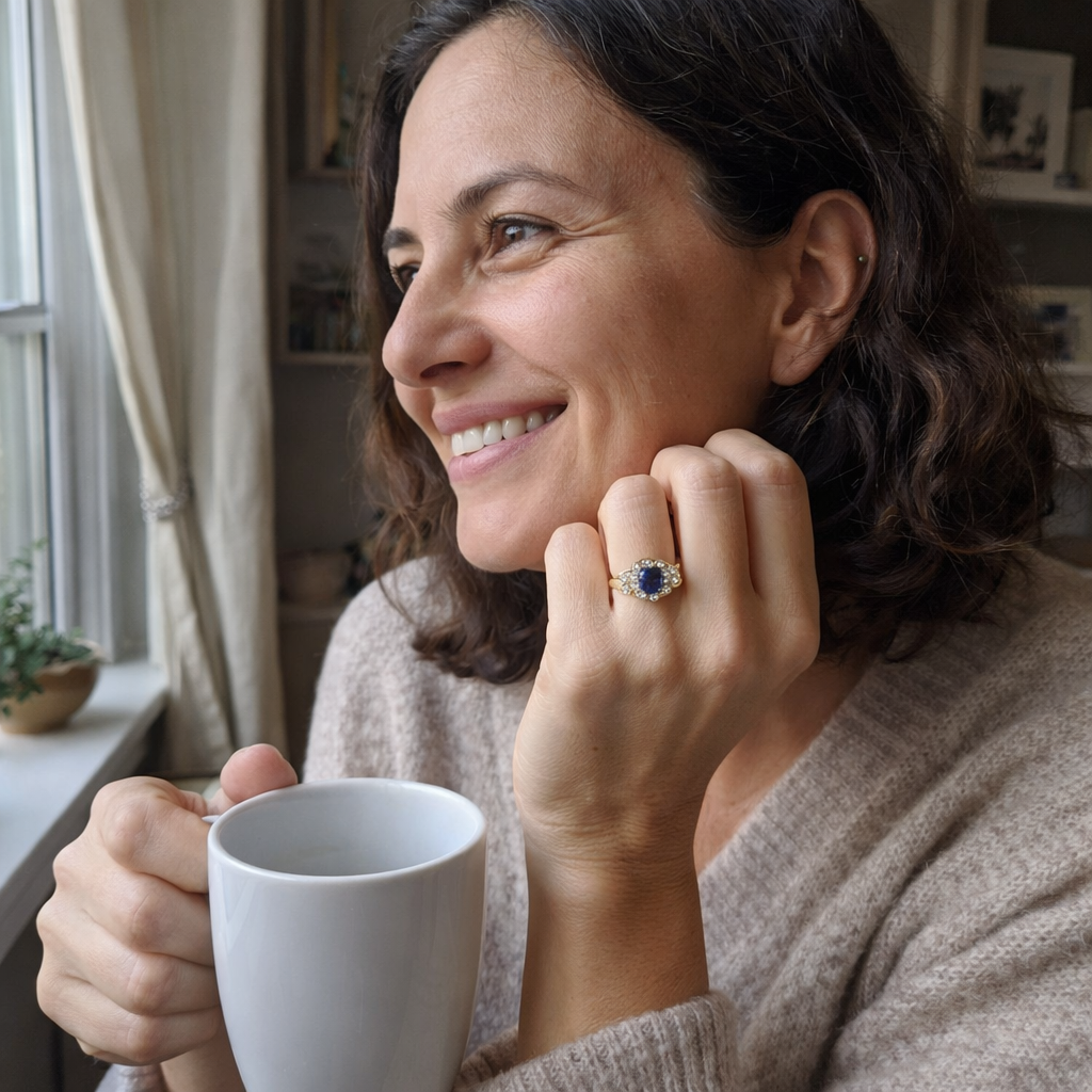 Anillo Giratorio Corazones Zafiro