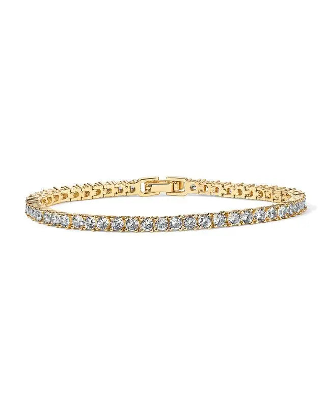 Pulsera Tenis Dorada con Cristales Brillantes