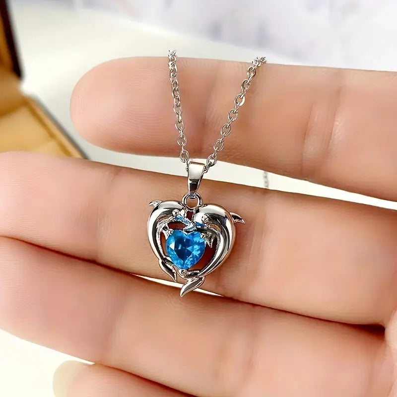 Collar Corazón Océano Estilo Gemelo