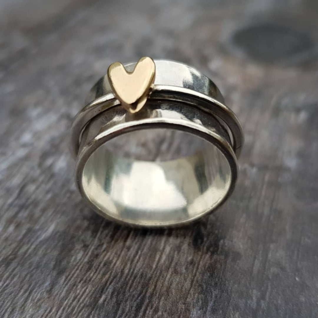 Anillo Plata con Corazón de Oro