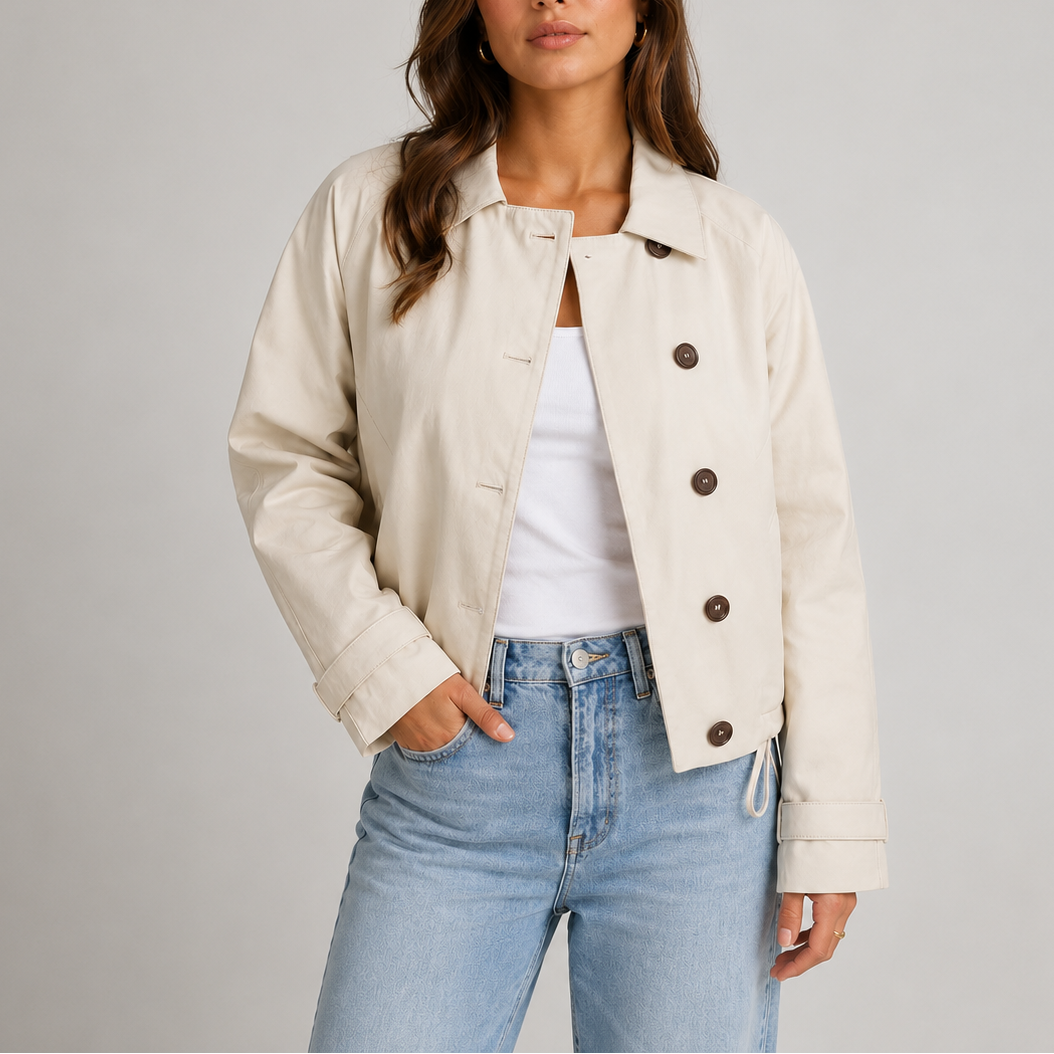 Chaqueta Corta Mujer Premium – Chaqueta Ligera con Botones y Cuello Clásico