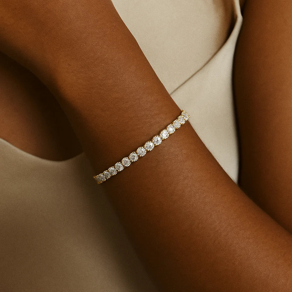 Pulsera Tenis Chapada en Oro con Moissanite