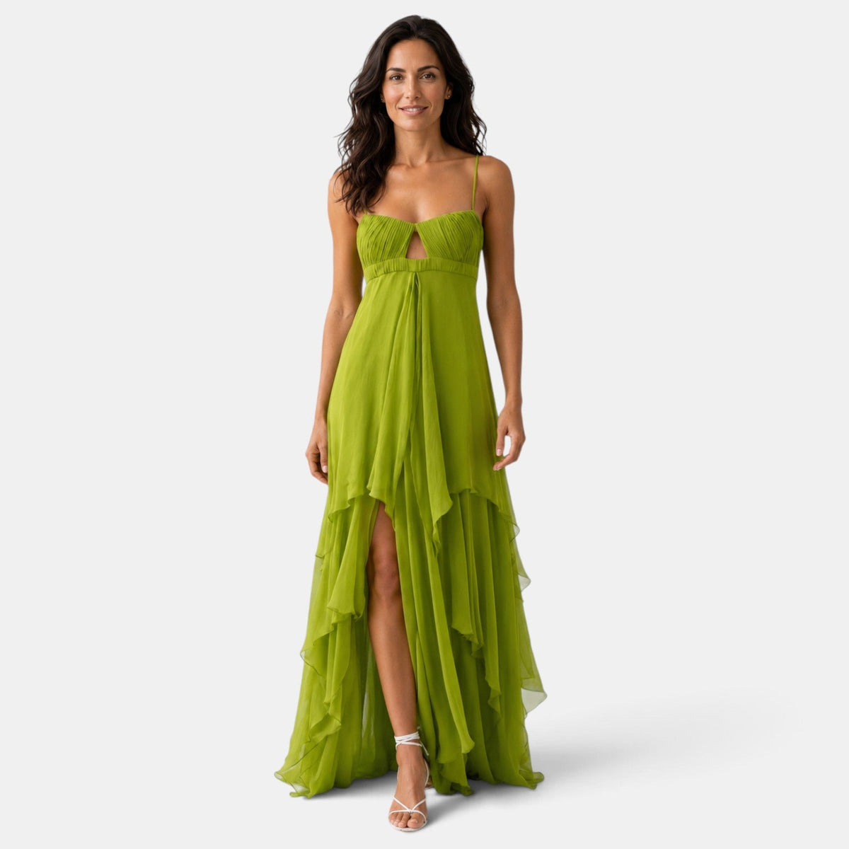 Vestido Invitada de Boda Largo con Volantes Cut Out