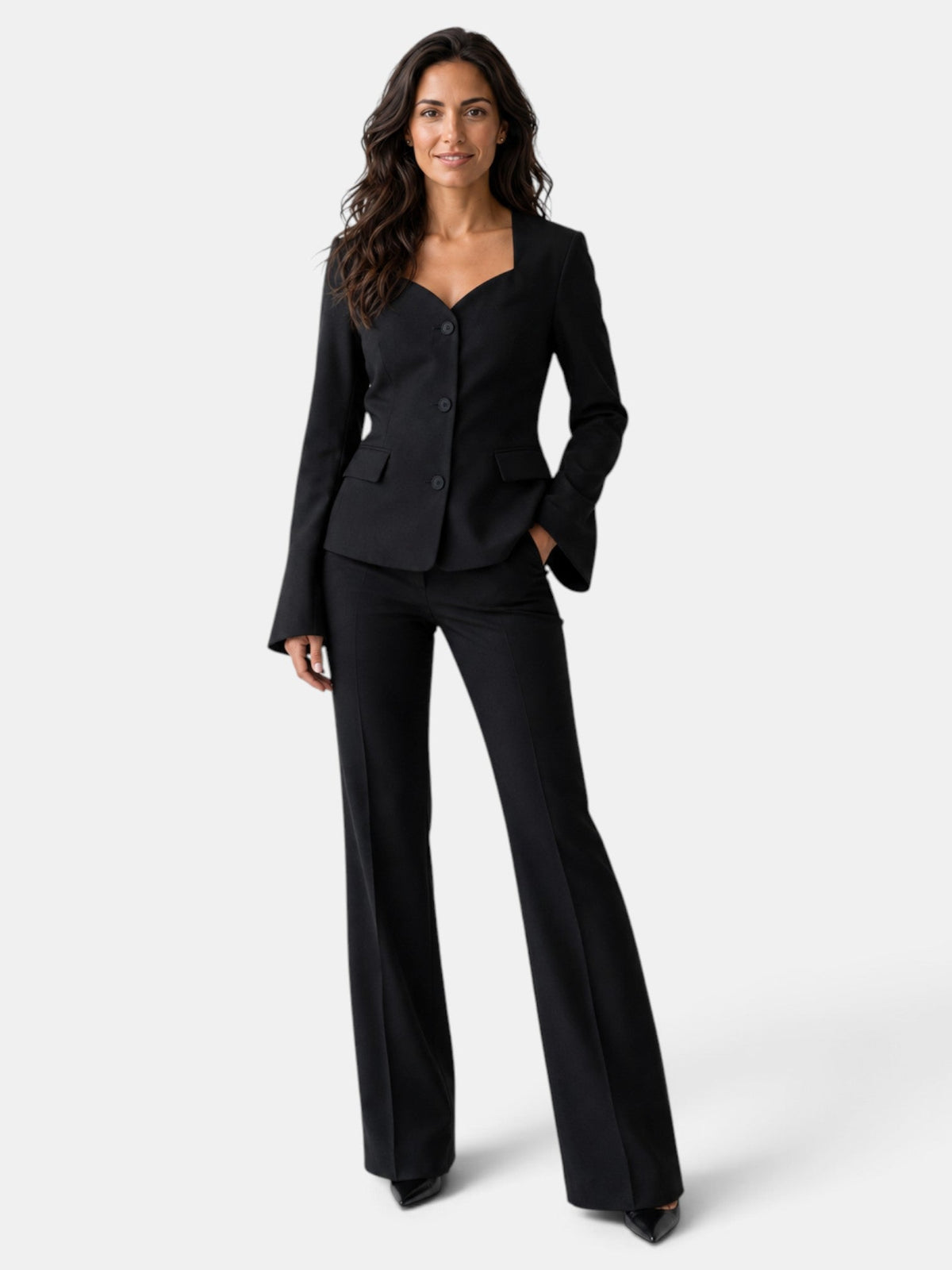 Traje Mujer Elegante Negro Pantalón Recto
