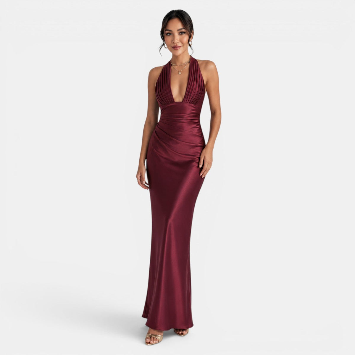 Vestido Satén Fiesta Largo Mujer