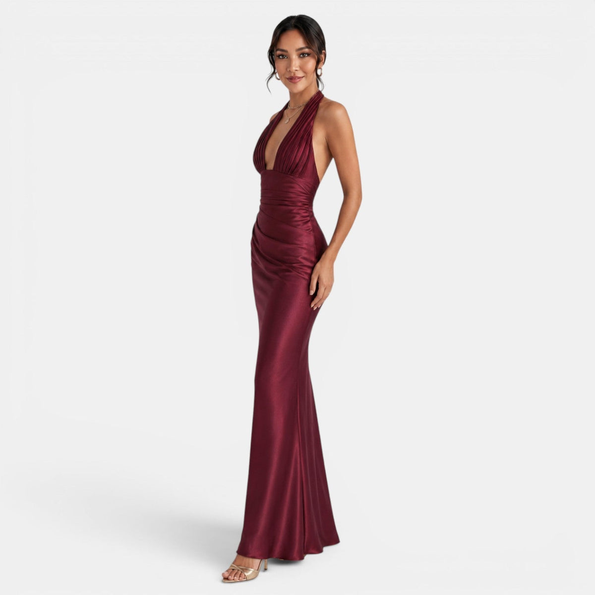 Vestido Satén Fiesta Largo Mujer