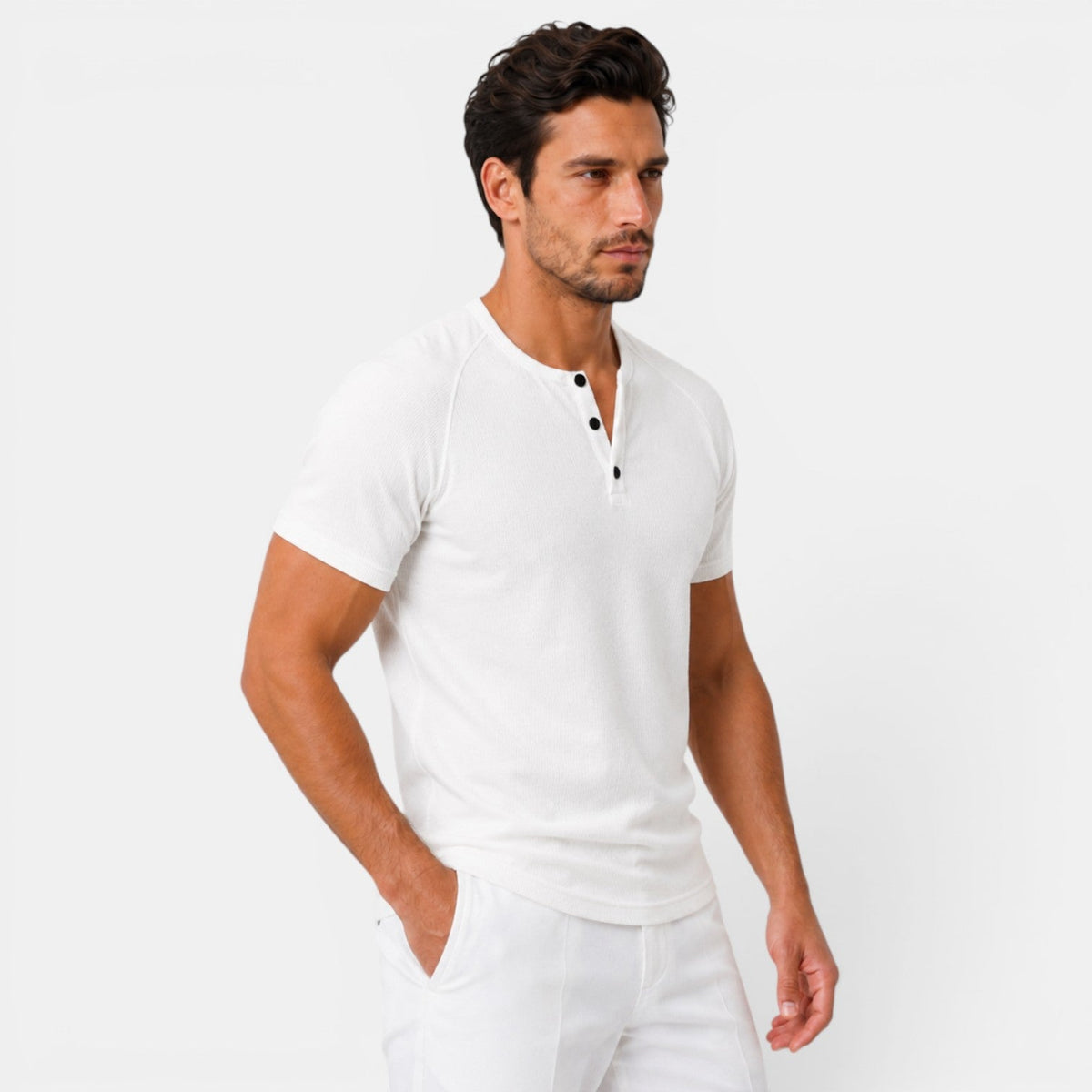 Camiseta Henley Hombre Casual