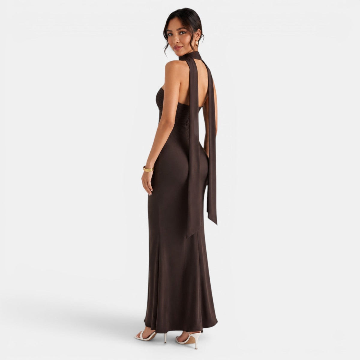 Vestido Largo Satén Encaje Mujer