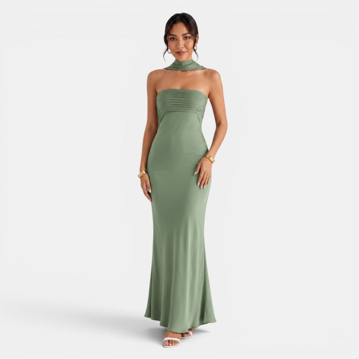 Vestido Largo Satén Encaje Mujer