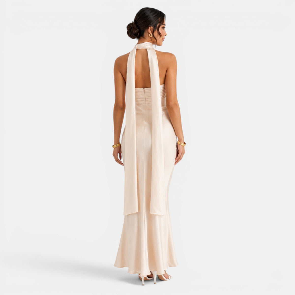 Vestido Largo Satén Encaje Mujer