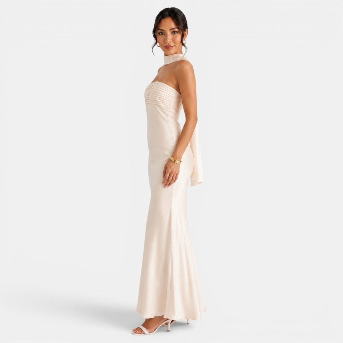 Vestido Largo Satén Encaje Mujer