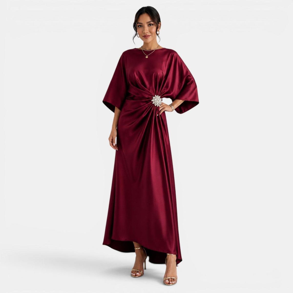 Vestido Satinado Largo Elegante Mujer