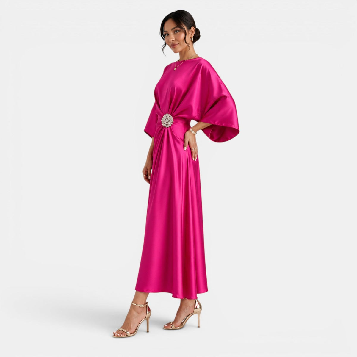 Vestido Satinado Largo Elegante Mujer