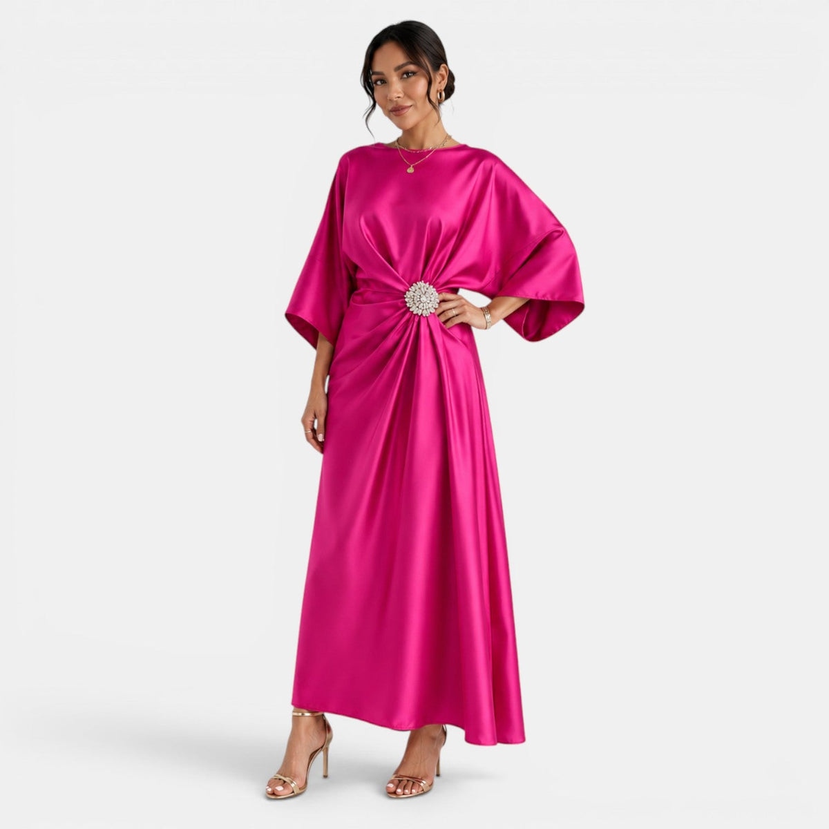 Vestido Satinado Largo Elegante Mujer