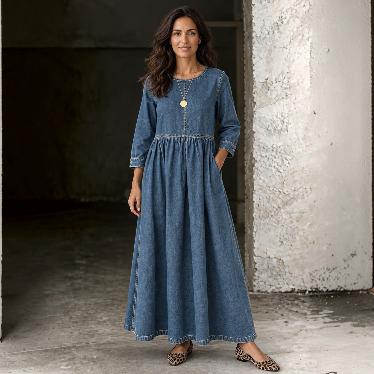 Vestido Vaquero Largo Mujer Manga Larga