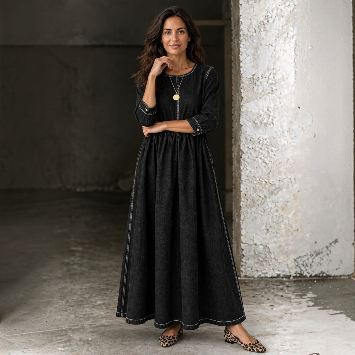 Vestido Vaquero Largo Mujer Manga Larga