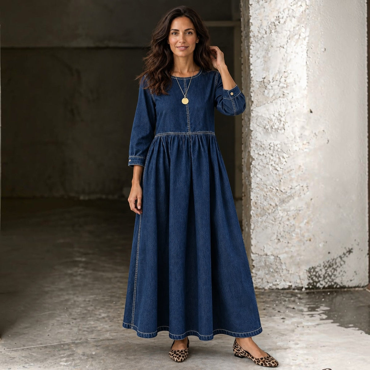 Vestido Vaquero Largo Mujer Manga Larga